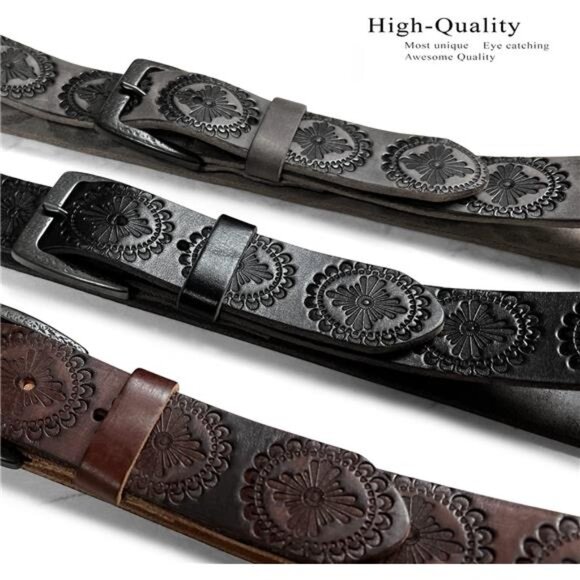 Cowboy Cowgirl Western Tooled Floral Embossed Full Grain Genuine Leather Belt main image 5